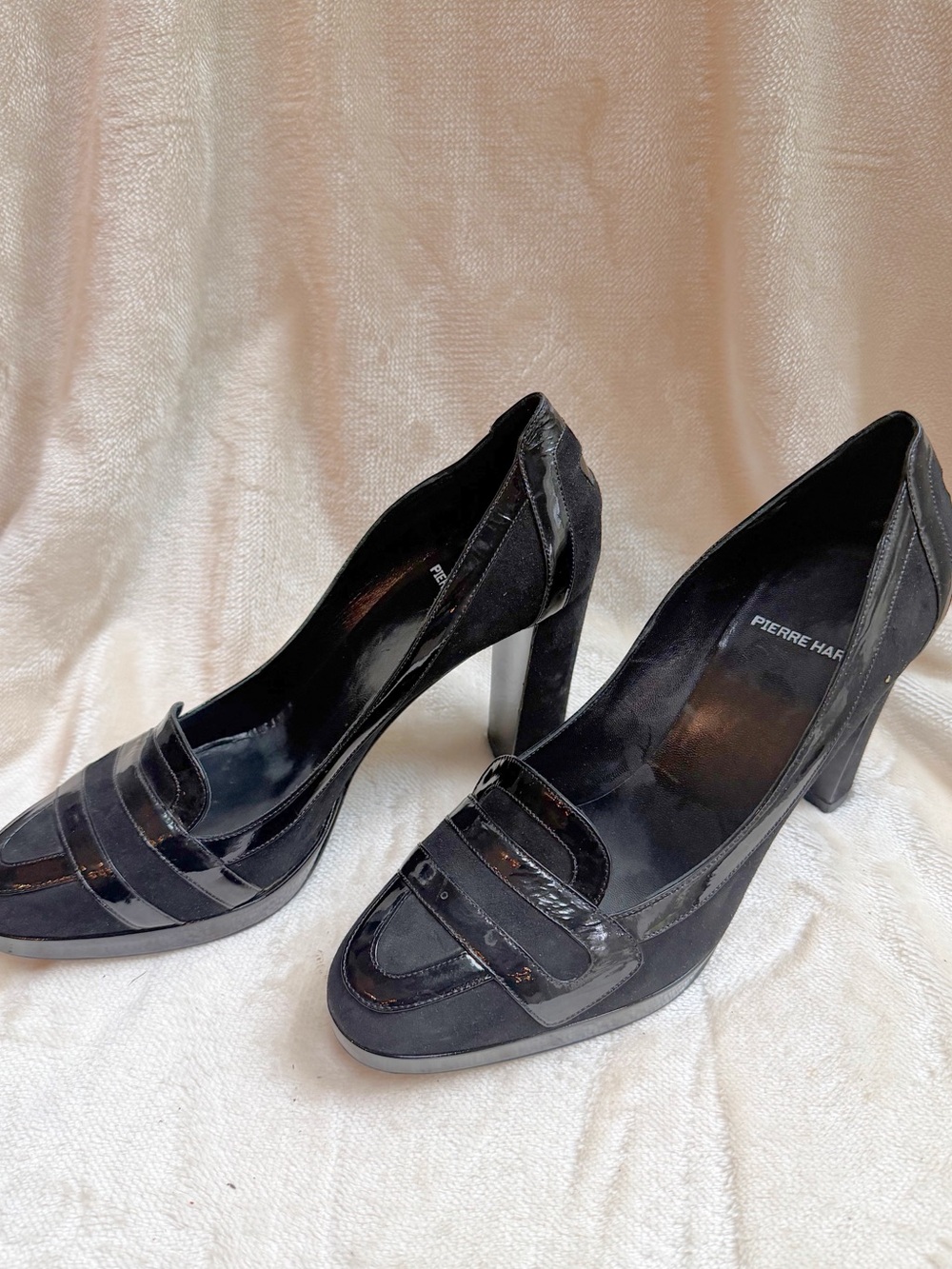 NWT Pierre Hardy black suede and patent leather platform pumps